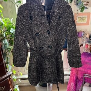 Women's Black Double-Breasted Coat with HUGE hood